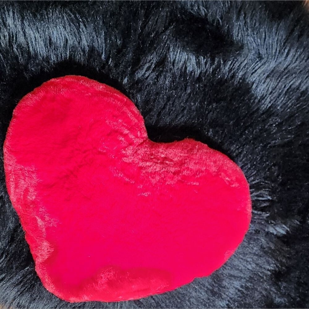 Red Faux Fur Heart Shaped Throw Pillow, 14" x 12.5"x 4" thick
